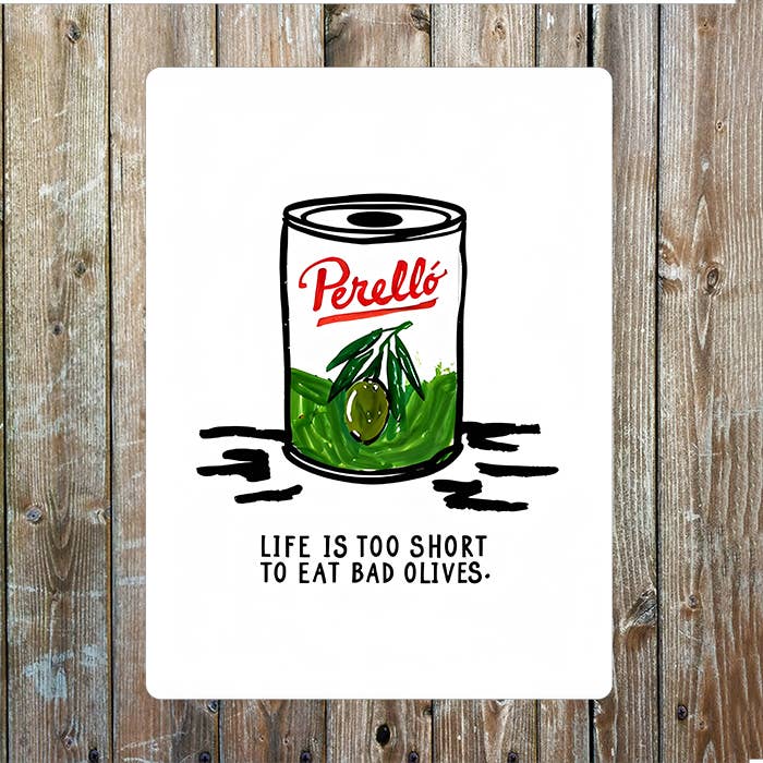 Minimalist Drawing Of Perellƒ?? Olive Can | Metal Sign Plaque