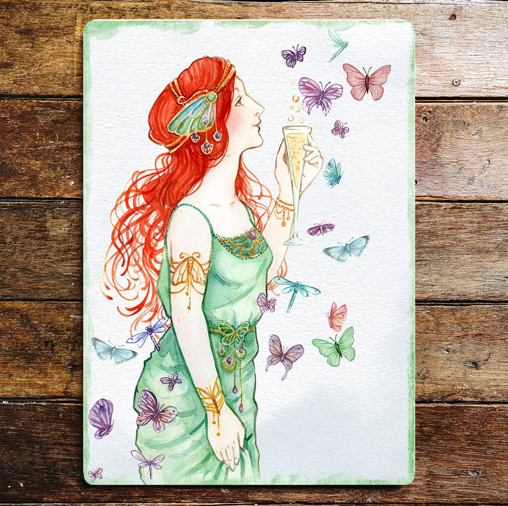 Vintage Butterfly Woman Art | Metal Sign Plaque