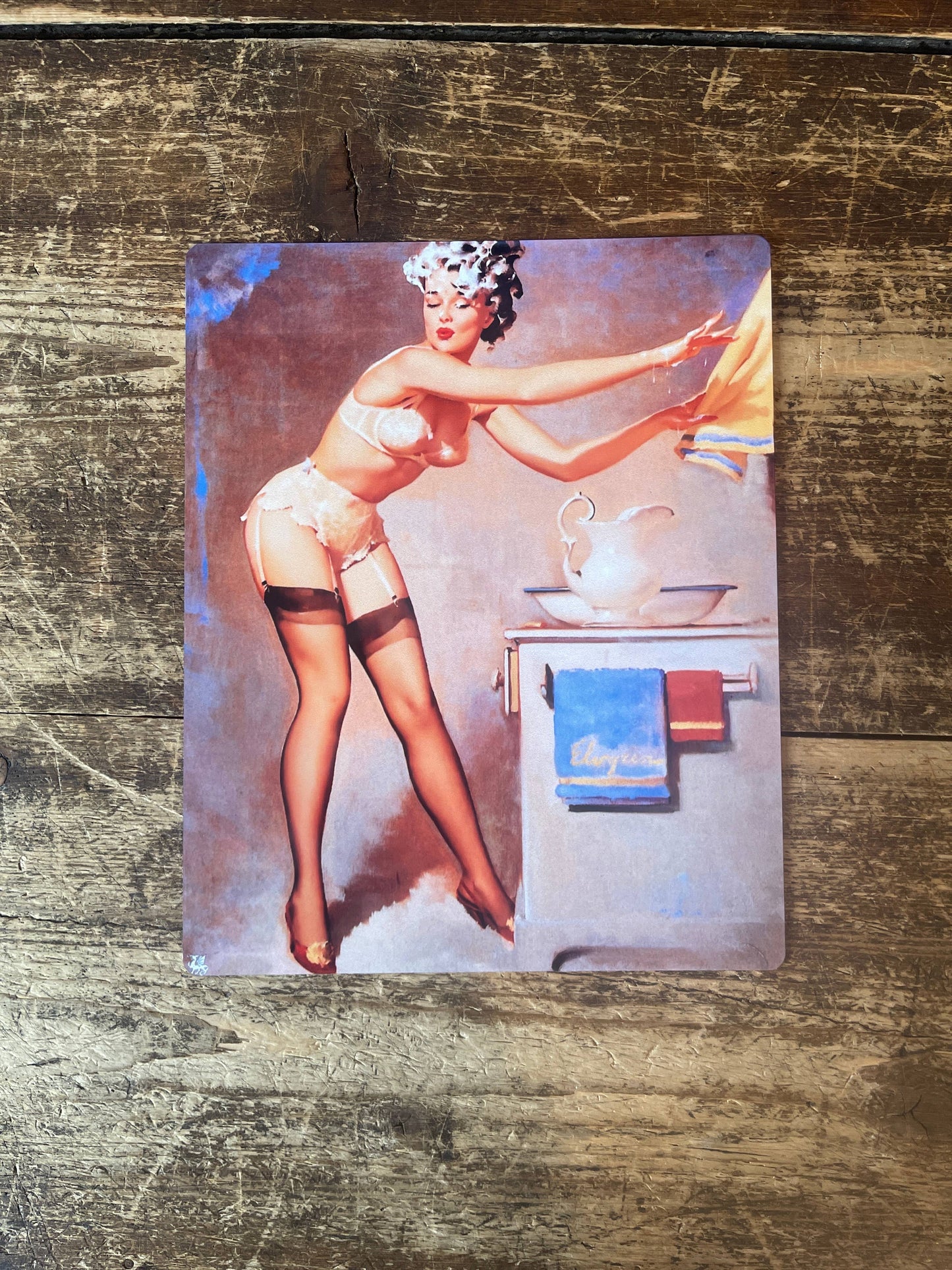 Pin Up Girl In Bathroom Metal Personalised Art Wall Sign
