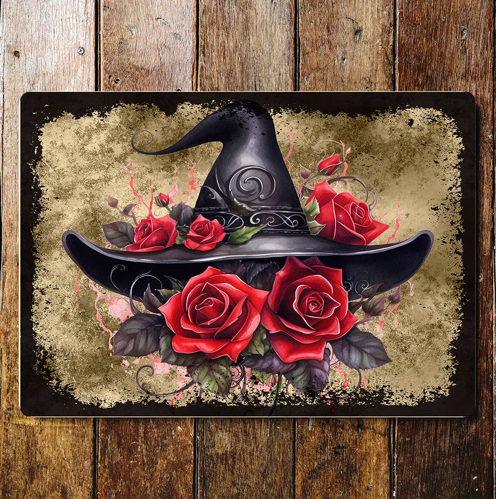 Witches hat Red Roses Art | Metal Sign Plaque