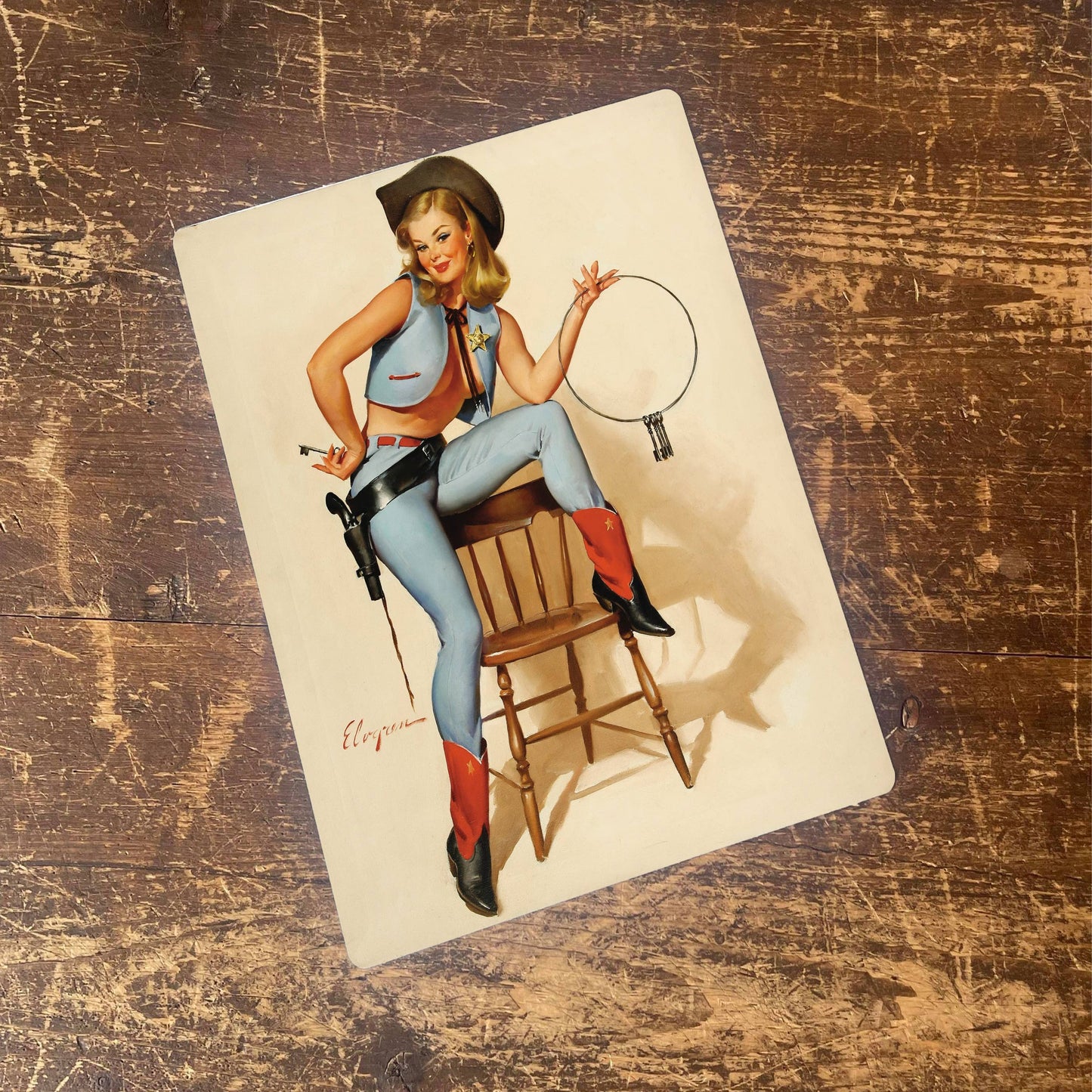 Pin Up Girl Cowgirl Metal Personalised Art Wall Sign