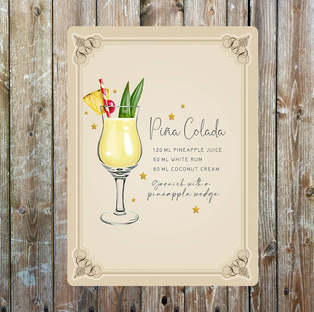 Pi??a colada Recipe Cocktail Decorative Metal Sign Plaque