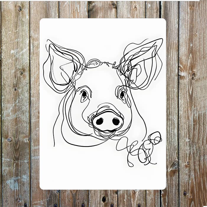 Line Drawing Of A Pig Face Farm | Metal Sign Plaque