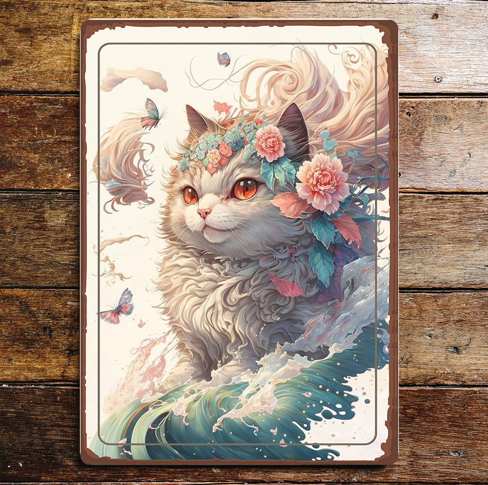 Cat floral steam punk abstract Art | Metal Sign Plaque
