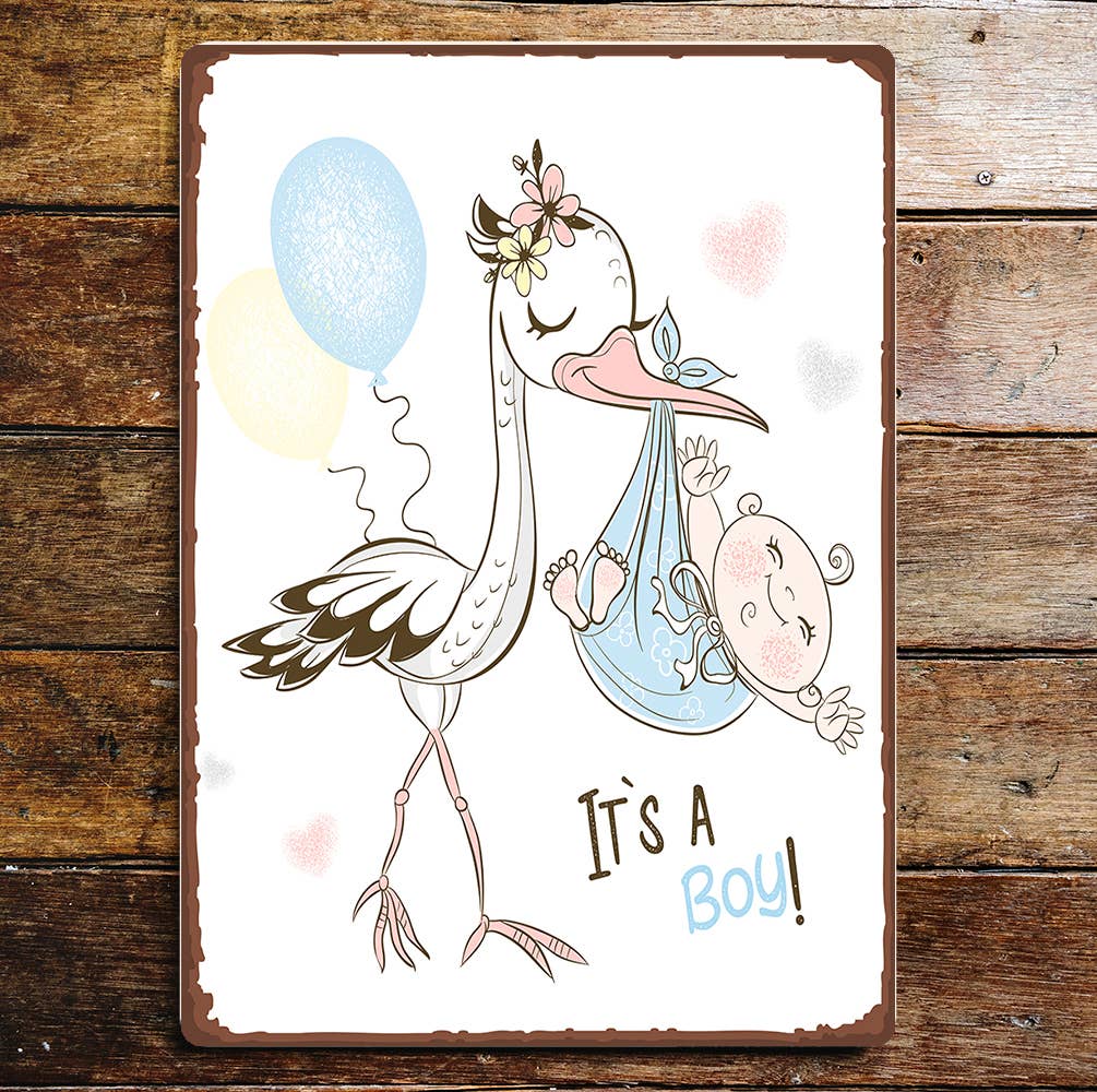 Its A Boy Cute Stalk Carrying Baby | Metal Sign Plaque