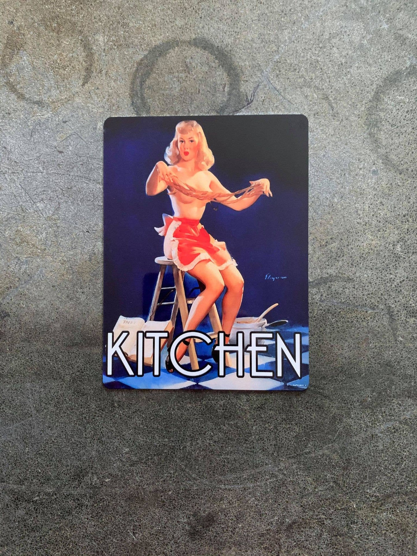 Pin Up Girl In Kitchen Metal Sign