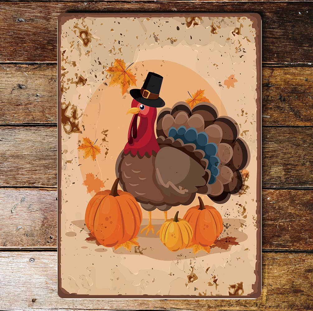 Turkey Pumpkins Thanks Giving | Metal Wall Sign Plaque