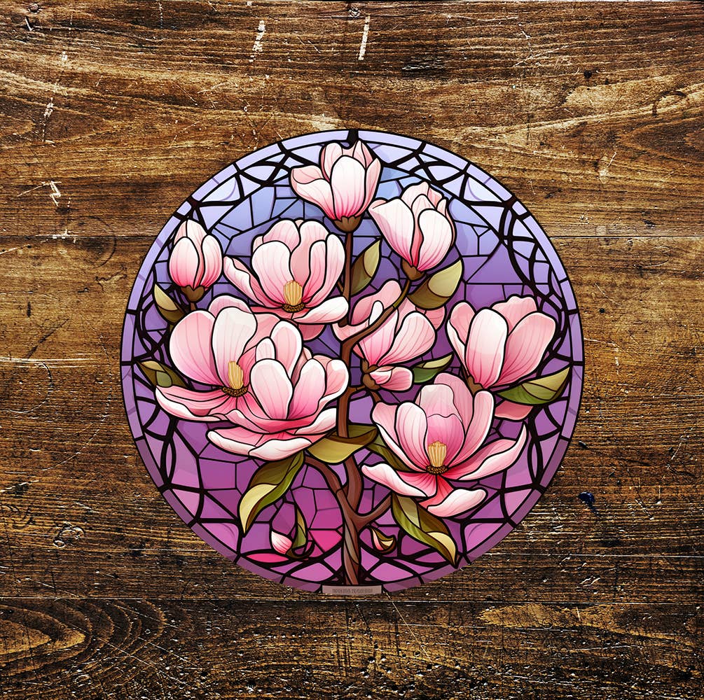 Uplifting Stained Glass Style Wall Art Circle Metal Sign