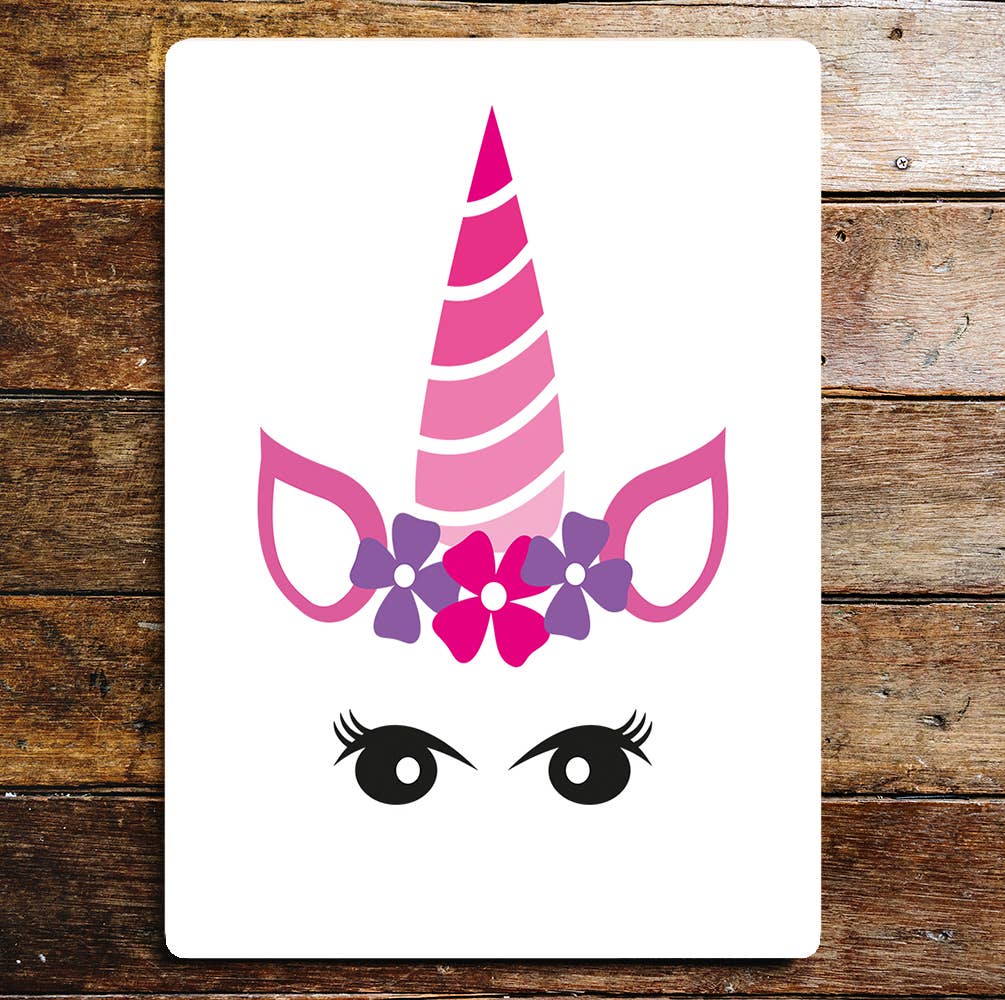 Unicorn Horn Eyes Ears Flowers | Metal Sign Plaque
