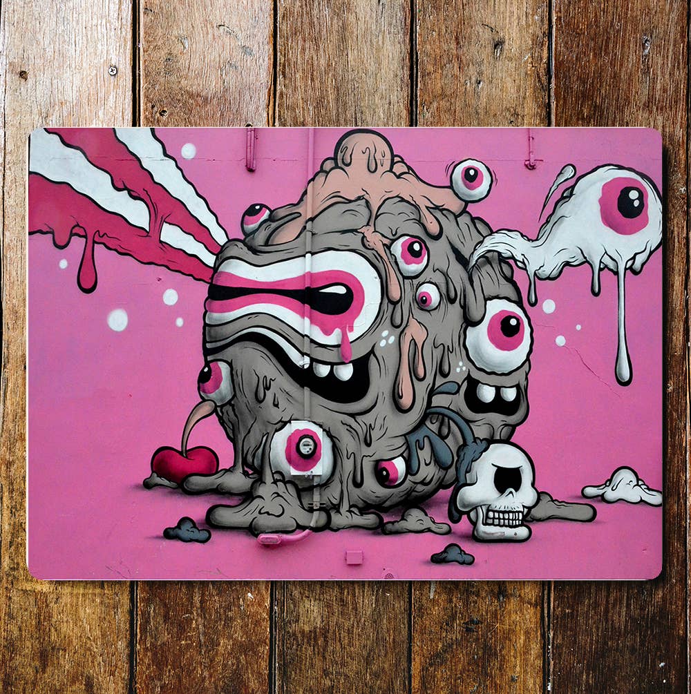 Pink Eyeballs Monster Metal Sign Plaque