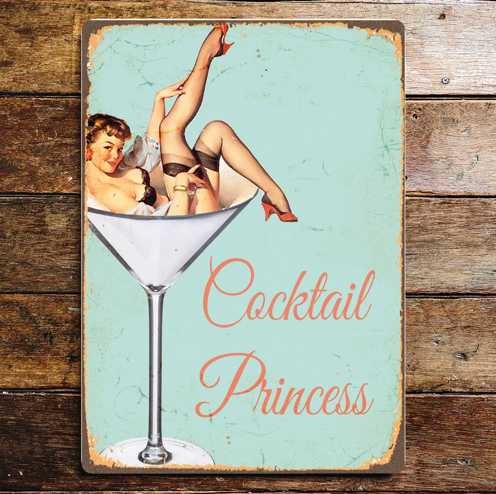 Cocktail Princess Pin Up Girl | Metal Wall Sign