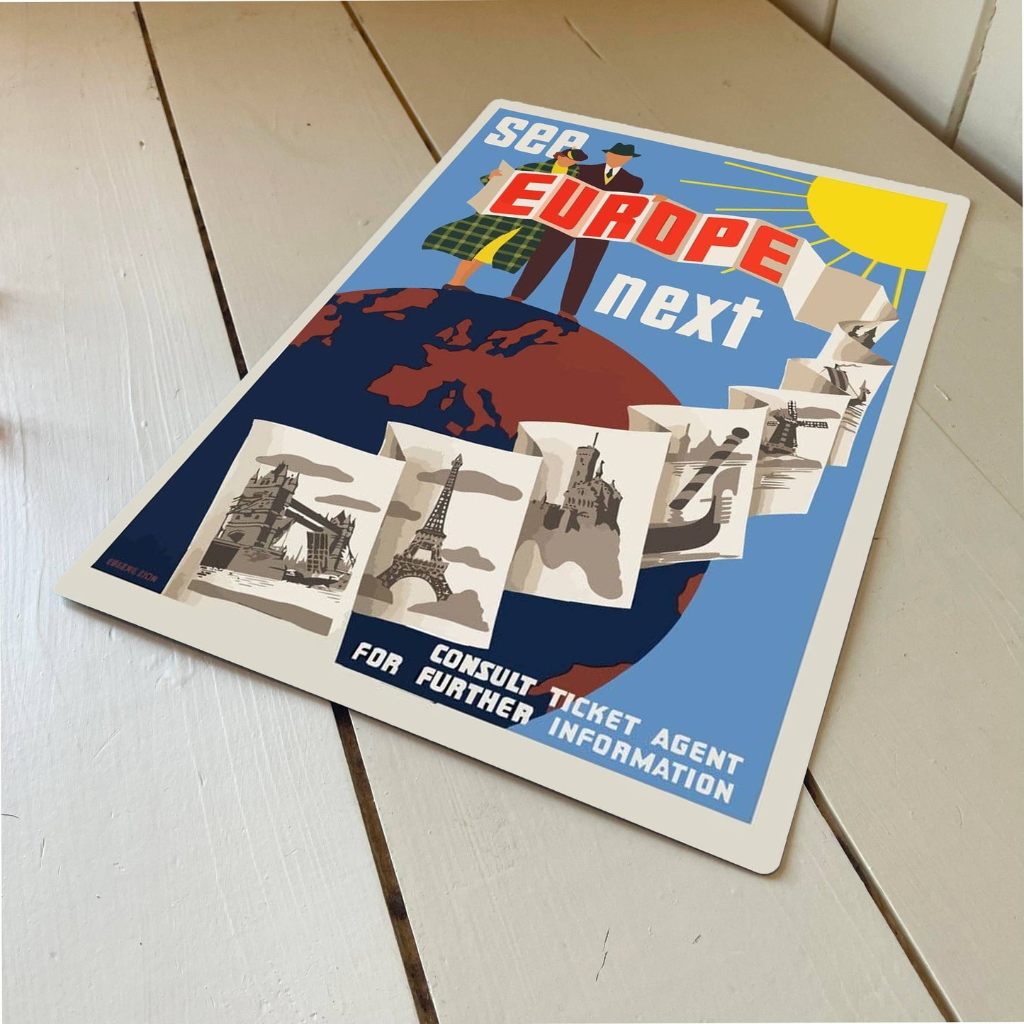 See Europe Next Metal Travel Wall Sign