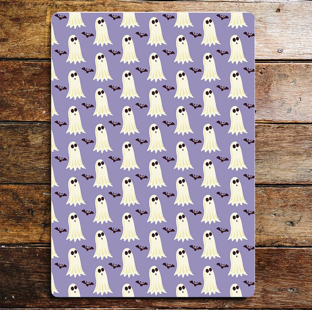 Ghosts And Bats Pattern Halloween | Metal Sign Plaque