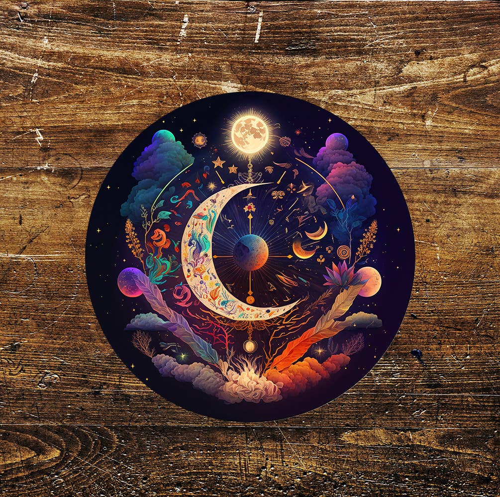 Celestial Moon Space Bright Planets Stars Circle Metal Sign