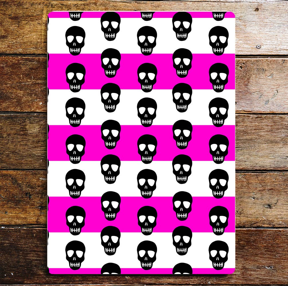 Pink And White Stripe Punk Skull Pattern Metal Wall Sign