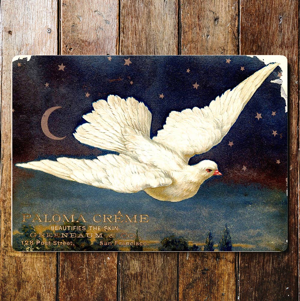 Paloma Creme Dove Night Sky Moon Metal Wall Sign