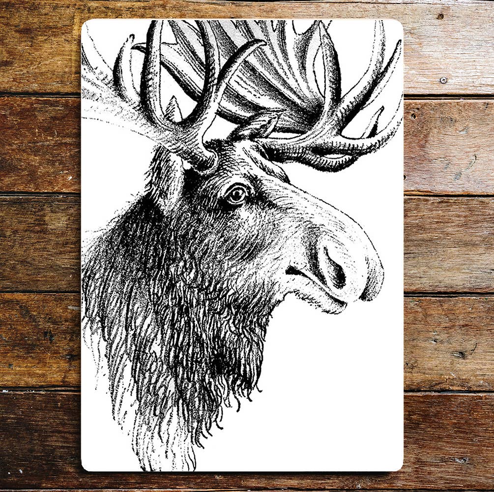 Moose Black And White | Metal Wall Sign Plaque