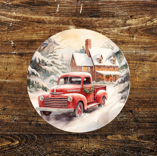 Vintage Christmas Scene Decoration Circle Metal Sign