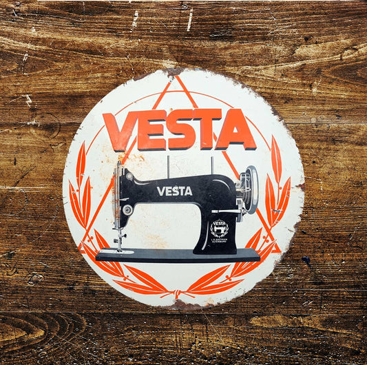 Vesta Sewing Machine orange Circle Metal Sign