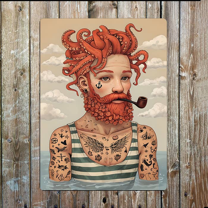 Octopus Hair Sailor pipe sea Nautical | Metal Sign Plaque