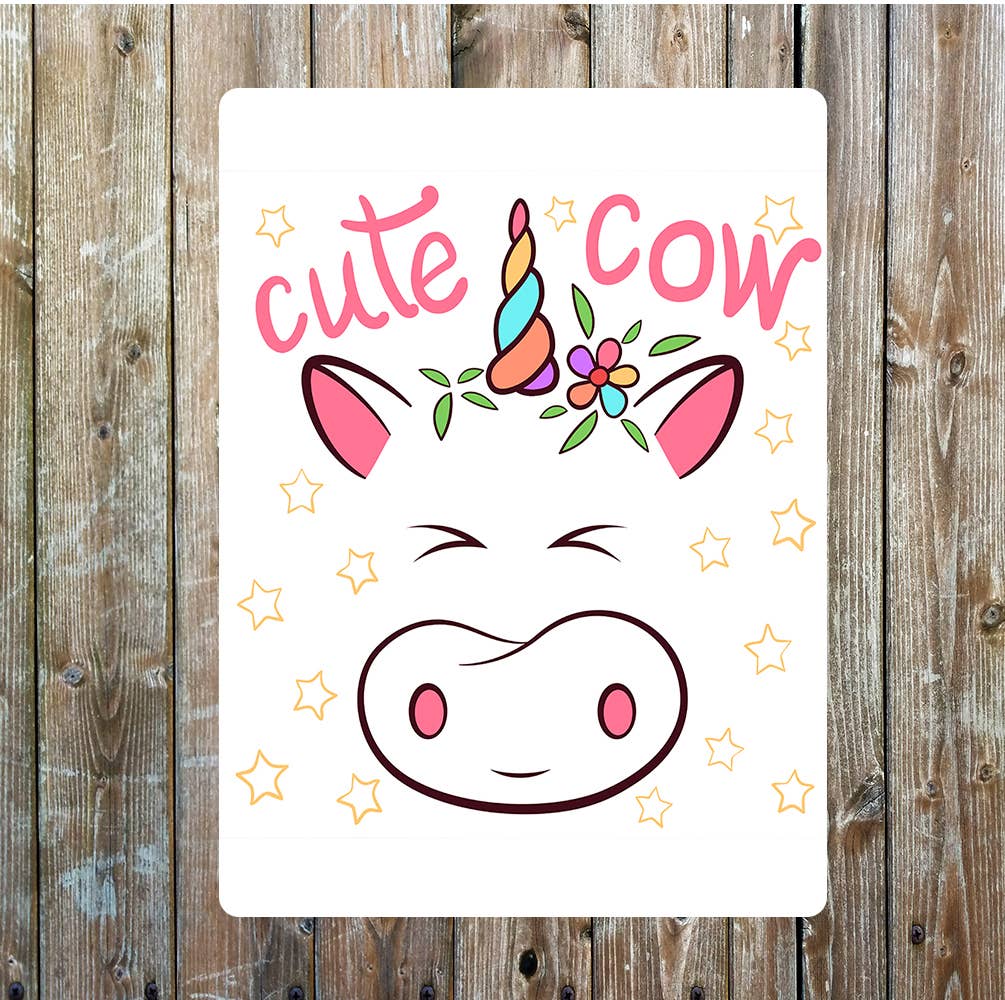 Pink Cute Cow Unicorn Metal Sign Plaque