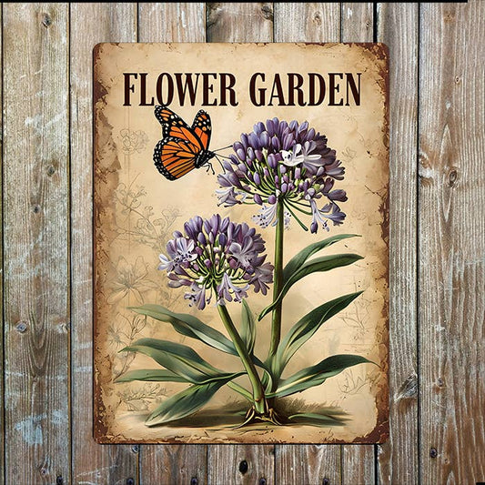 Vintage Botanical Flower Garden | Metal Sign Plaque