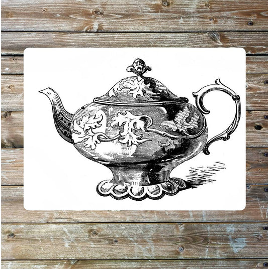 Vintage teapot silver art | Metal Sign Plaque