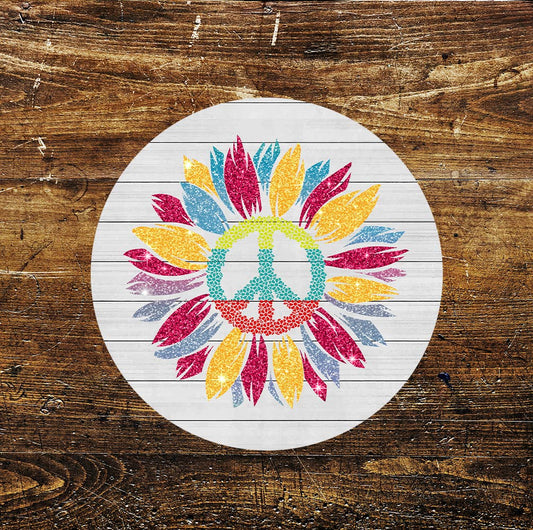 Colourful Hippie Flower Peace Circle Metal Sign