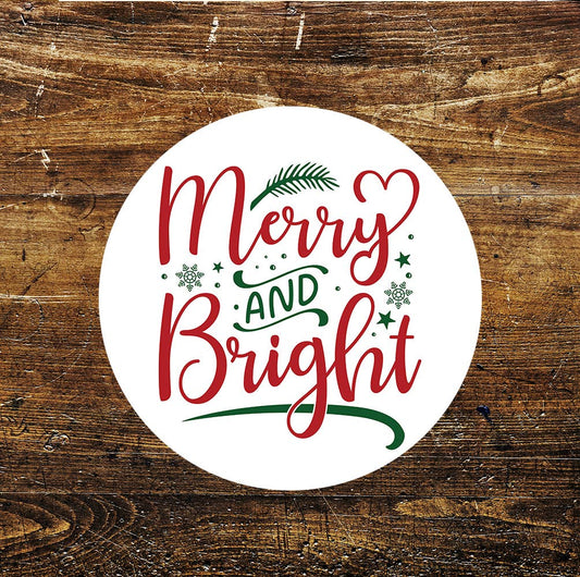 Christmas Merry and Bright Circle Metal Sign