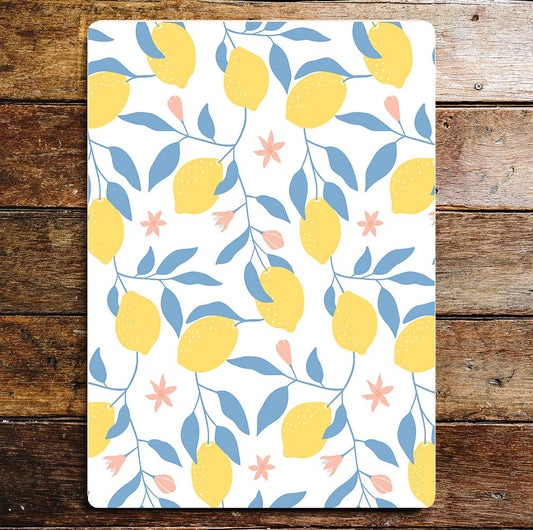 70's style bright lemon pattern Fruit kitchen | Metal Wall Sign
