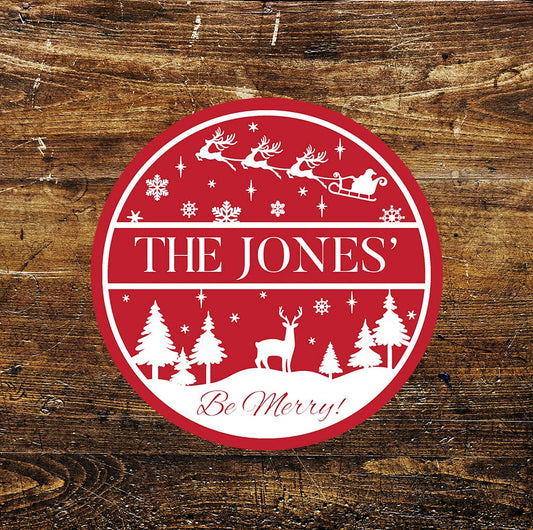 Christmas Decor Customize Family Name Metal Sign Circle
