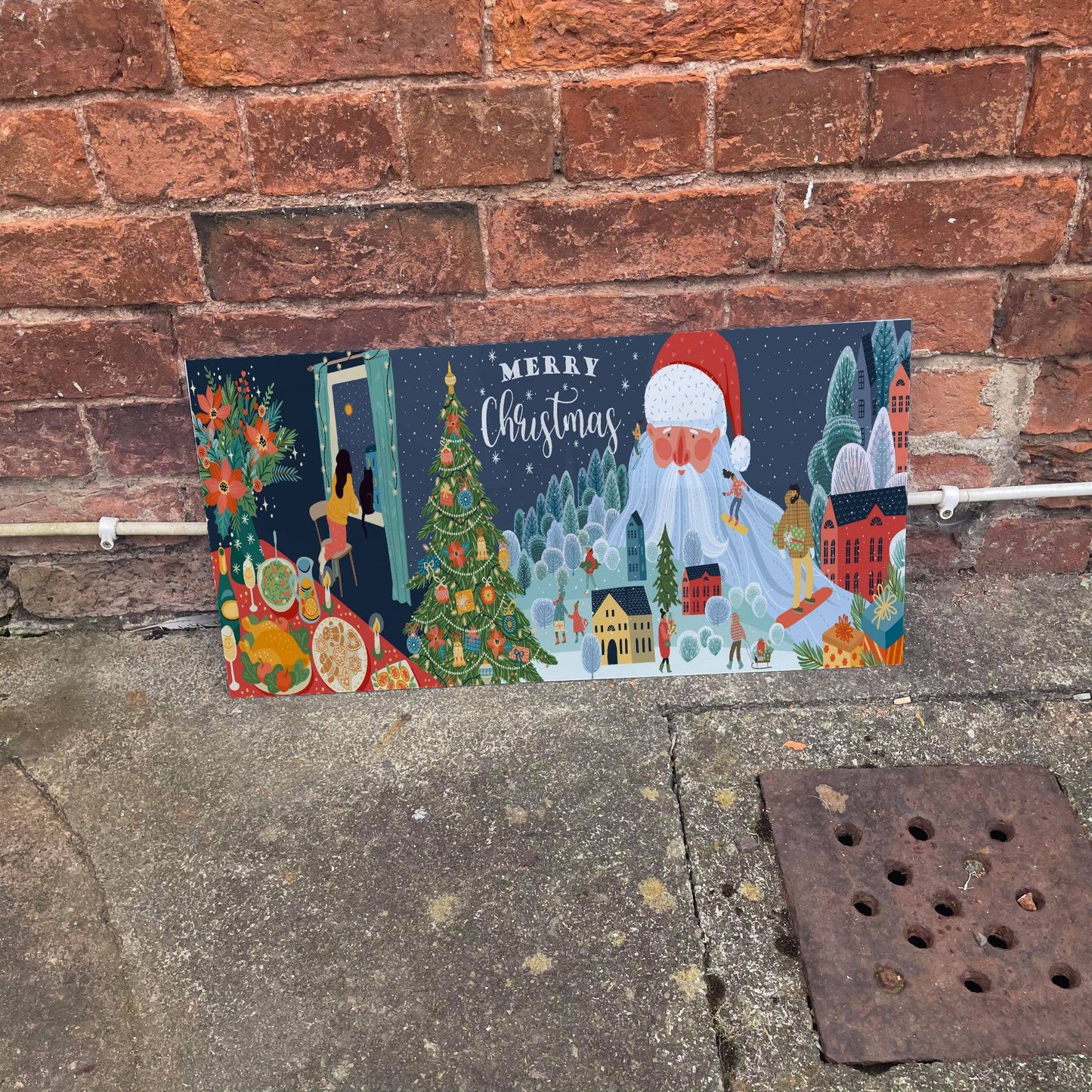 merry Christmas illustration - | Metal Wall Sign