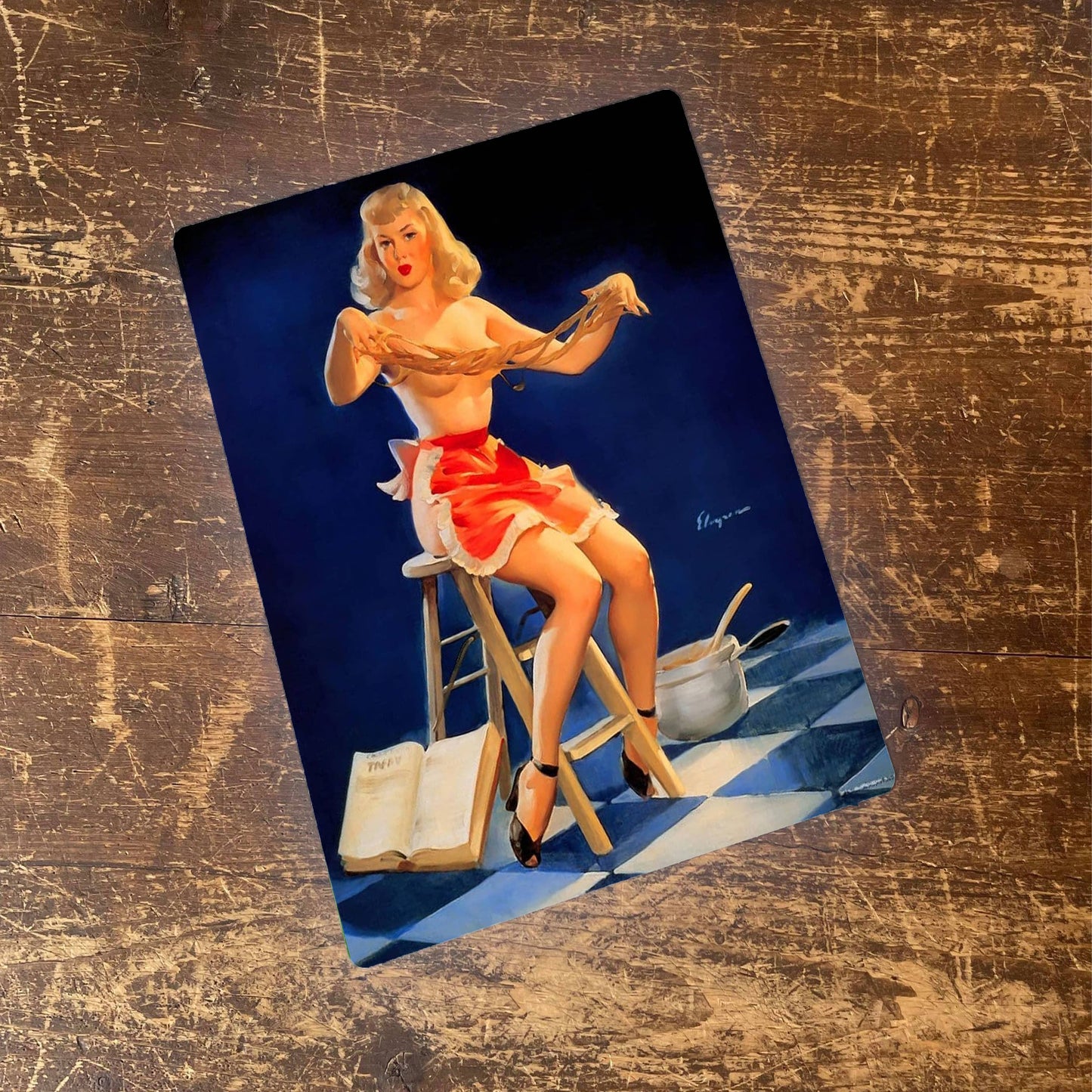 Pinup Girl Kitchen Chef Cooking Metal Pin Up Wall Sign