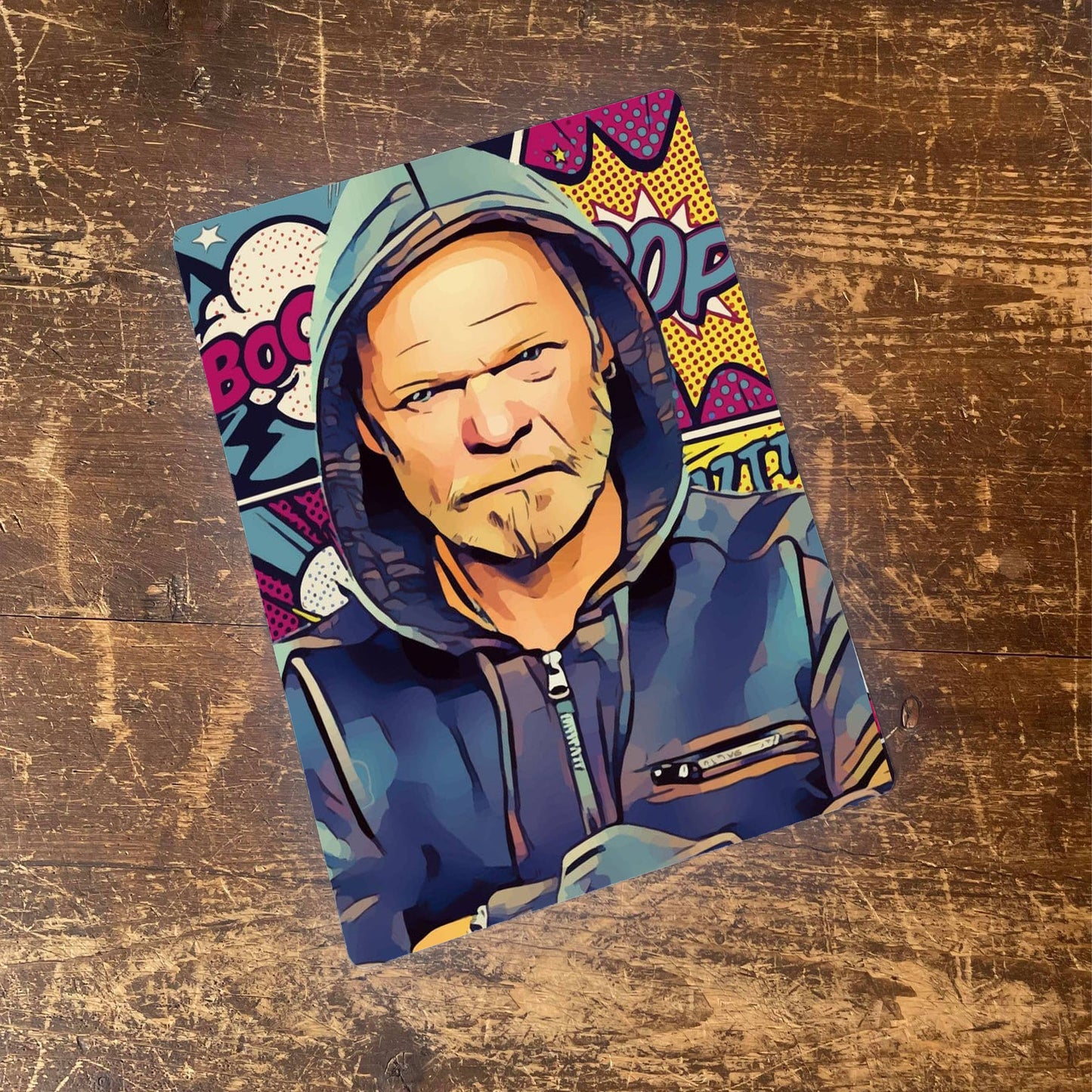 Pop Art Comic Style Face Hero Metal Pop Art Wall Sign