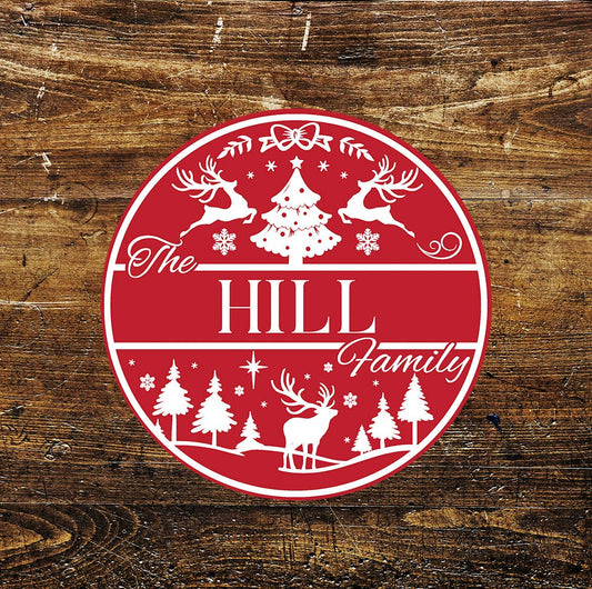 Customize Christmas Decor Family Name Circle Metal Sign