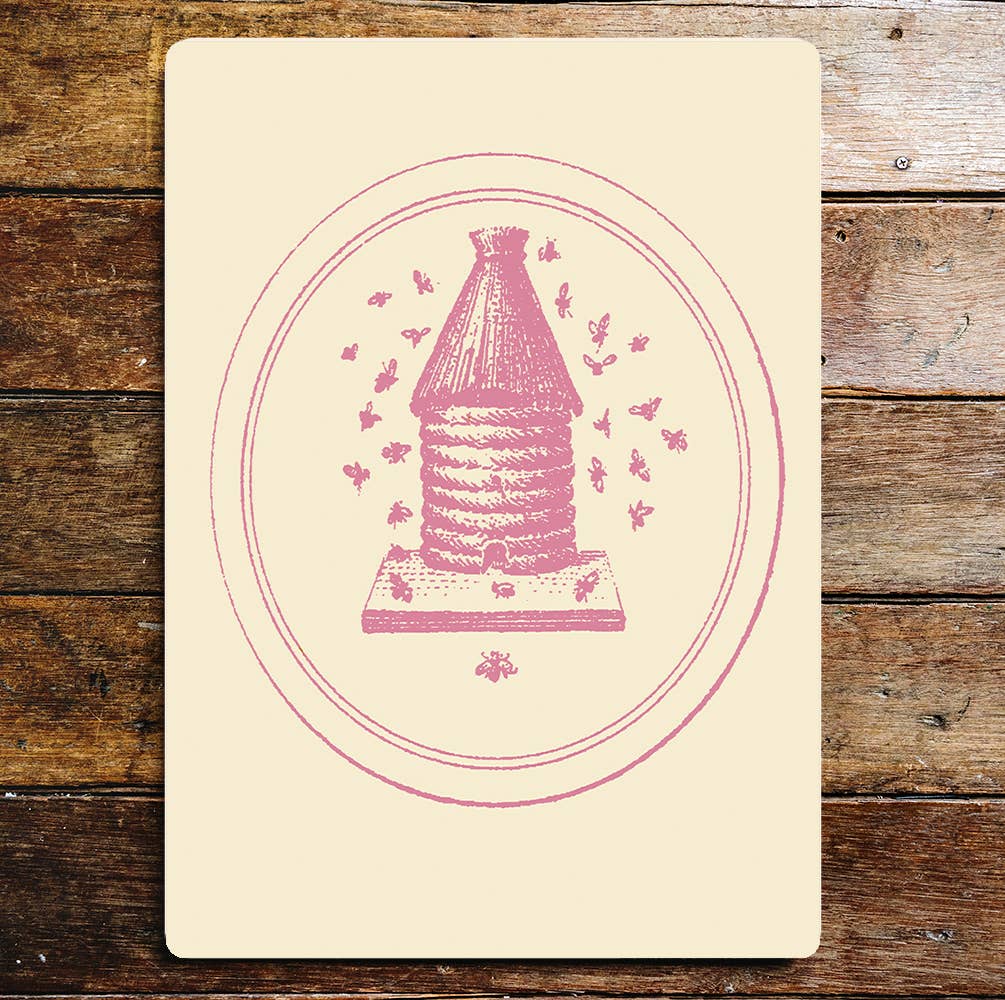 Pink Be Hive Bees Metal Sign Plaque