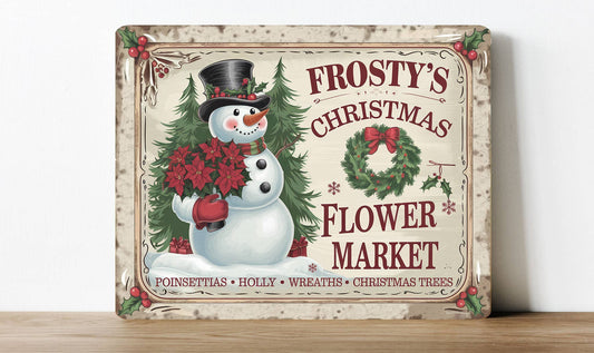 Frosty Flower Market Christmas Xmas | Metal Sign Plaque