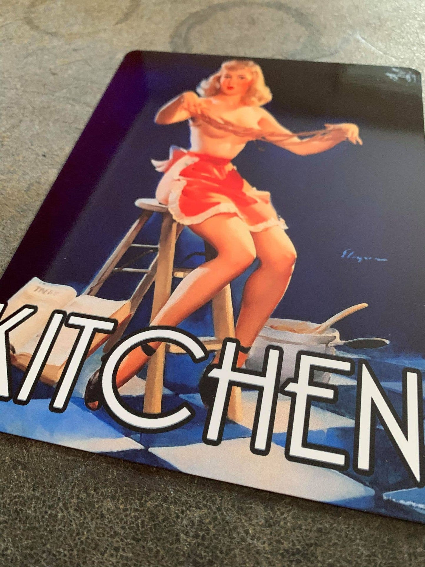 Pin Up Girl In Kitchen Metal Sign