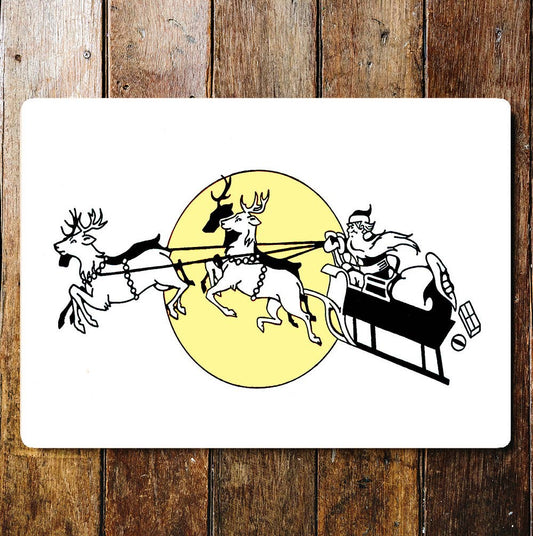 Santa Father Christmas Sledge Metal Wall Sign