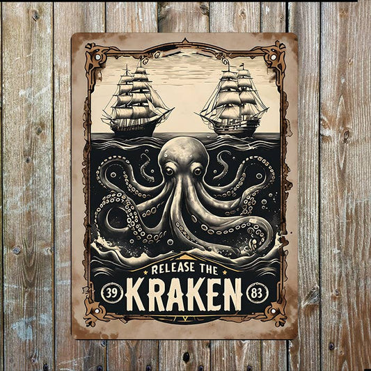 Vintage Kraken I Ship Ocean Octopus I Metal Sign Plaque