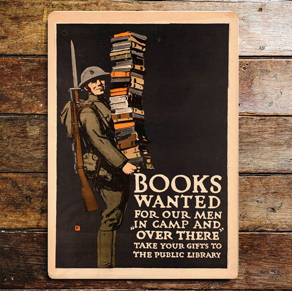 Books Wanted For Our Men In Camp Over | Metal Sign