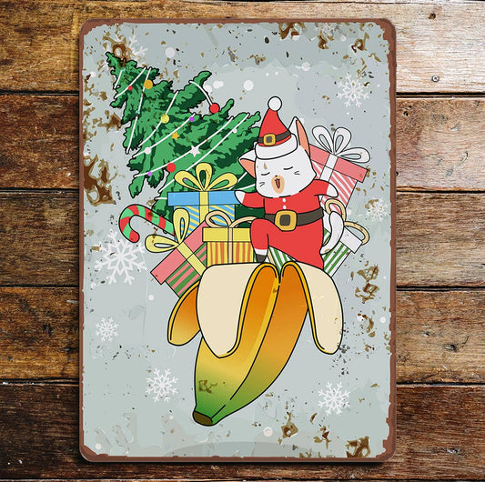 cat banana Christmas Santa | Metal Wall Sign