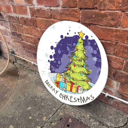 Merry Christmas Holidays Tree Circle Metal Sign