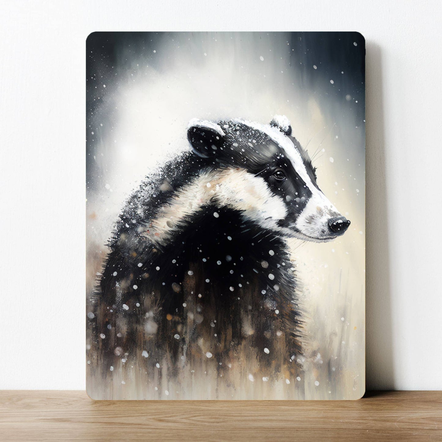 badger in the snow Watercolour | Metal Sign Plaque