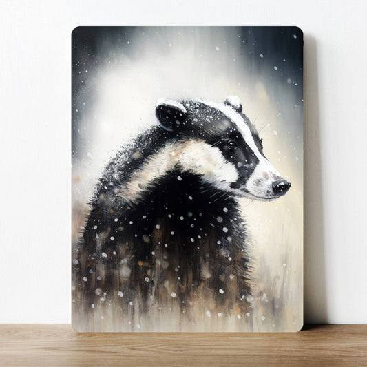 badger in the snow Watercolour | Metal Sign Plaque