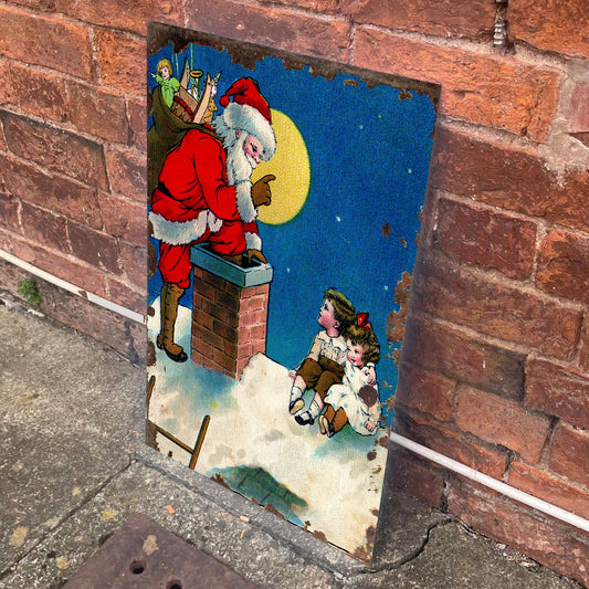 Vintage Santa Chimney Christmas | Metal Vintage Wall Sign