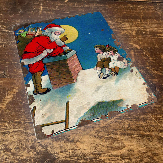 Vintage Santa Chimney Christmas | Metal Vintage Wall Sign
