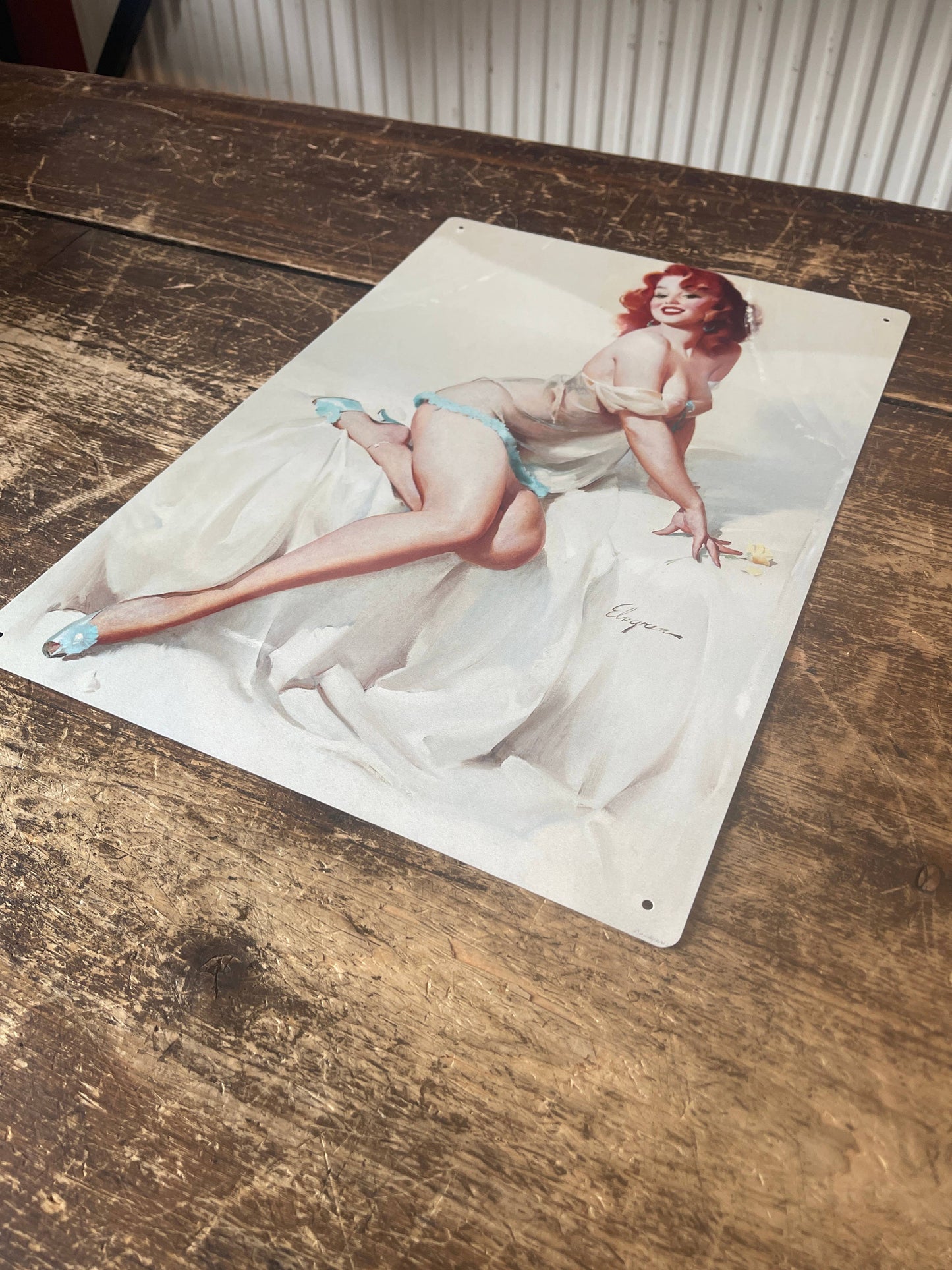 Pin Up Girl On Bed Metal Personalised Art Wall Sign