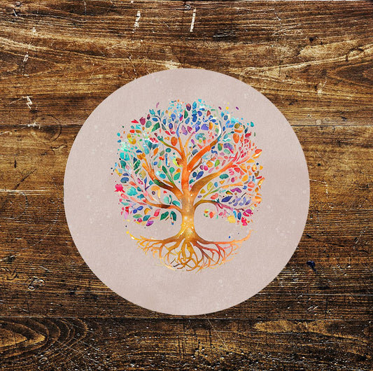Watercolour Tree of Life Bright Metal Sign Circle