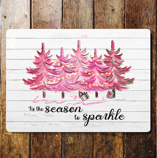 Sparkle Christmas Trees Art Metal Sign Plaque